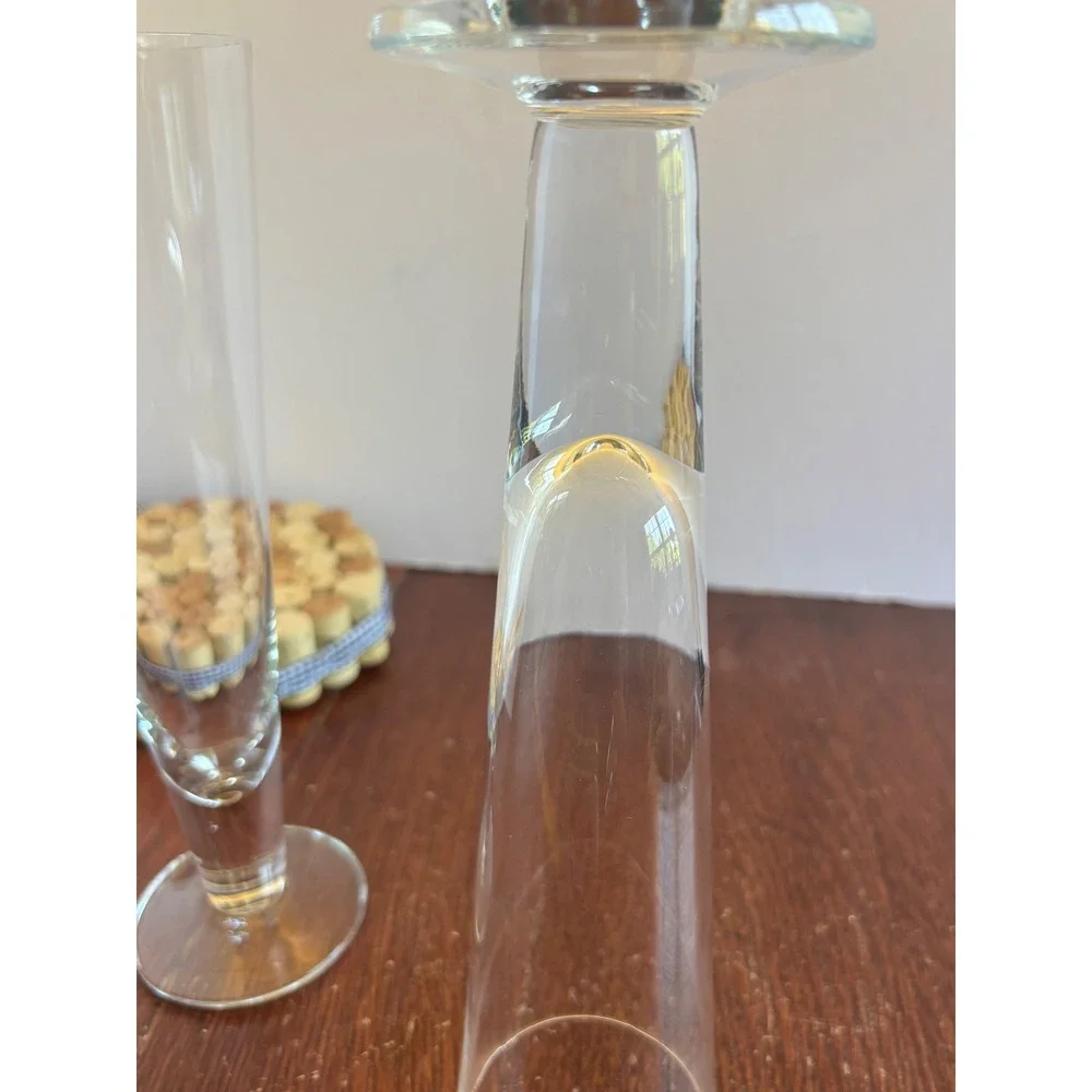 Set of 2 Tall Tapered Glass Champagne Flutes Minimalist Wedding Toasting Glasses